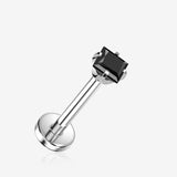 Implant Grade Titanium OneFit Threadless Square Gem Prong Set Top Flat Back Labret-Black