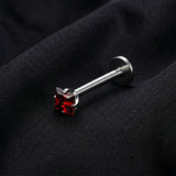 Detail View 1 of Implant Grade Titanium OneFit Threadless Square Gem Prong Set Top Flat Back Labret-Red