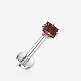 Implant Grade Titanium OneFit Threadless Square Gem Prong Set Top Flat Back Labret-Red