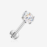 Implant Grade Titanium OneFit Threadless Sparkle Firework Gem Top Flat Back Labret-Clear Gem