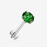 Implant Grade Titanium OneFit Threadless Sparkle Firework Gem Top Flat Back Labret-Green