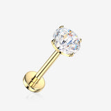 Implant Grade Titanium OneFit Threadless Golden Sparkle Firework Gem Top Flat Back Labret-Clear Gem