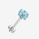 Implant Grade Titanium OneFit Threadless Sparkle Firework Gem Top Flat Back Labret-Aqua