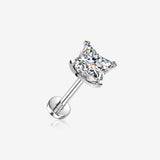 Implant Grade Titanium OneFit Threadless Square Floral Gem Sparkle Top Flat Back Labret-Clear Gem