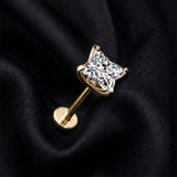 Detail View 1 of Implant Grade Titanium OneFit Threadless Golden Square Floral Gem Sparkle Top Flat Back Labret-Clear Gem