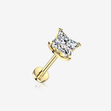 Implant Grade Titanium OneFit Threadless Golden Square Floral Gem Sparkle Top Flat Back Labret-Clear Gem