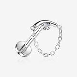 Implant Grade Titanium OneFit Threadless Chained Solitaire Sparkle Curve Bar Top Flat Back Labret-Clear Gem