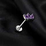 Detail View 1 of Implant Grade Titanium OneFit Threadless Triple Marquise Floral Amethyst Flat Back Stud Labret