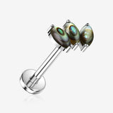 Implant Grade Titanium OneFit Threadless Triple Marquise Floral Abalone Flat Back Stud Labret
