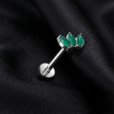 Detail View 1 of Implant Grade Titanium OneFit Threadless Triple Marquise Floral Green Onyx Flat Back Stud Labret