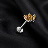 Detail View 1 of Implant Grade Titanium OneFit Threadless Triple Marquise Floral Tiger Eye Flat Back Stud Labret
