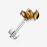 Implant Grade Titanium OneFit Threadless Triple Marquise Floral Tiger Eye Flat Back Stud Labret