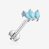 Implant Grade Titanium OneFit Threadless Triple Marquise Floral Turquoise Flat Back Stud Labret