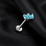 Detail View 1 of Implant Grade Titanium OneFit Threadless Triple Marquise Floral Turquoise Flat Back Stud Labret
