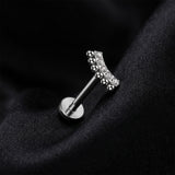 Detail View 1 of Implant Grade Titanium OneFit Threadless Bali Beads Sparkle Fan Top Flat Back Labret-Clear Gem