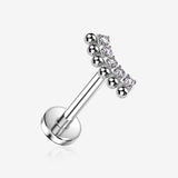 Implant Grade Titanium OneFit Threadless Bali Beads Sparkle Fan Top Flat Back Labret-Clear Gem