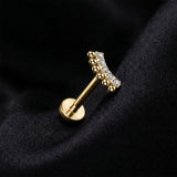 Detail View 1 of Implant Grade Titanium OneFit Threadless Golden Bali Beads Sparkle Fan Top Flat Back Labret-Clear Gem