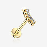 Implant Grade Titanium OneFit Threadless Golden Bali Beads Sparkle Fan Top Flat Back Labret-Clear Gem