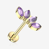 Implant Grade Titanium OneFit Threadless Golden Marquise Amethyst Stone Curve Flat Back Stud Labret