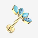 Implant Grade Titanium OneFit Threadless Golden Marquise Turquoise Stone Curve Flat Back Stud Labret