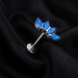 Detail View 1 of Implant Grade Titanium OneFit Threadless Marquise Opal Curve Flat Back Stud Labret-Blue