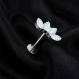 Detail View 1 of Implant Grade Titanium OneFit Threadless Marquise Opal Curve Flat Back Stud Labret-White