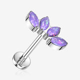 Implant Grade Titanium OneFit Threadless Marquise Opal Curve Flat Back Stud Labret-Purple