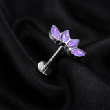 Detail View 1 of Implant Grade Titanium OneFit Threadless Marquise Opal Curve Flat Back Stud Labret-Purple
