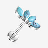 Implant Grade Titanium OneFit Threadless Marquise Turquoise Stone Curve Flat Back Stud Labret
