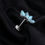Detail View 1 of Implant Grade Titanium OneFit Threadless Marquise Turquoise Stone Curve Flat Back Stud Labret