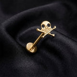 Detail View 1 of Implant Grade Titanium OneFit Threadless Golden Crossbone Skull Top Flat Back Stud Labret