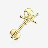 Implant Grade Titanium OneFit Threadless Golden Crossbone Skull Top Flat Back Stud Labret
