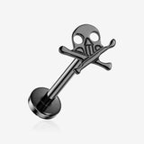 Implant Grade Titanium OneFit Threadless Blackline Crossbone Skull Top Flat Back Stud Labret