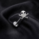 Detail View 1 of Implant Grade Titanium OneFit Threadless Crossbone Skull Top Flat Back Stud Labret