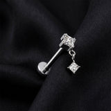 Detail View 1 of Implant Grade Titanium OneFit Threadless Double Diamante Dangle Sparkle Top Flat Back Stud Labret-Clear Gem
