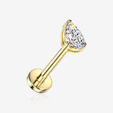 Implant Grade Titanium OneFit Threadless Golden Teardrop Sparkle Flat Back Stud Labret-Clear Gem