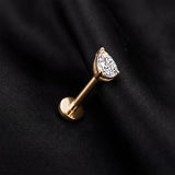 Detail View 1 of Implant Grade Titanium OneFit Threadless Golden Teardrop Sparkle Flat Back Stud Labret-Clear Gem