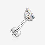 Implant Grade Titanium OneFit Threadless Teardrop Sparkle Flat Back Stud Labret-Clear Gem
