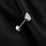 Detail View 1 of Implant Grade Titanium OneFit Threadless Teardrop Sparkle Flat Back Stud Labret-Clear Gem