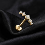 Detail View 1 of Implant Grade Titanium OneFit Threadless Golden Diamante Journey Sparkle Flat Back Stud Labret-Clear Gem