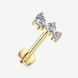 Implant Grade Titanium OneFit Threadless Golden Floral Teardrop Journey Sparkle Flat Back Stud Labret-Clear Gem