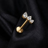 Detail View 1 of Implant Grade Titanium OneFit Threadless Golden Floral Teardrop Journey Sparkle Flat Back Stud Labret-Clear Gem