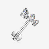 Implant Grade Titanium OneFit Threadless Floral Teardrop Journey Sparkle Flat Back Stud Labret-Clear Gem