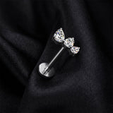 Detail View 1 of Implant Grade Titanium OneFit Threadless Floral Teardrop Journey Sparkle Flat Back Stud Labret-Clear Gem