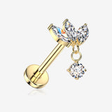 Implant Grade Titanium OneFit Threadless Golden Floral Marquise Dangle Sparkle Flat Back Stud Labret-Clear Gem
