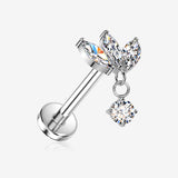 Implant Grade Titanium OneFit Threadless Floral Marquise Dangle Sparkle Flat Back Stud Labret-Clear Gem
