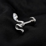 Detail View 1 of Implant Grade Titanium OneFit Threadless Sparkle Snake Top Flat Back Stud Labret-Clear Gem