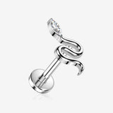 Implant Grade Titanium OneFit Threadless Sparkle Snake Top Flat Back Stud Labret-Clear Gem