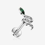 Implant Grade Titanium OneFit Threadless Sparkle Snake Top Flat Back Stud Labret-Emerald