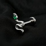 Detail View 1 of Implant Grade Titanium OneFit Threadless Sparkle Snake Top Flat Back Stud Labret-Emerald